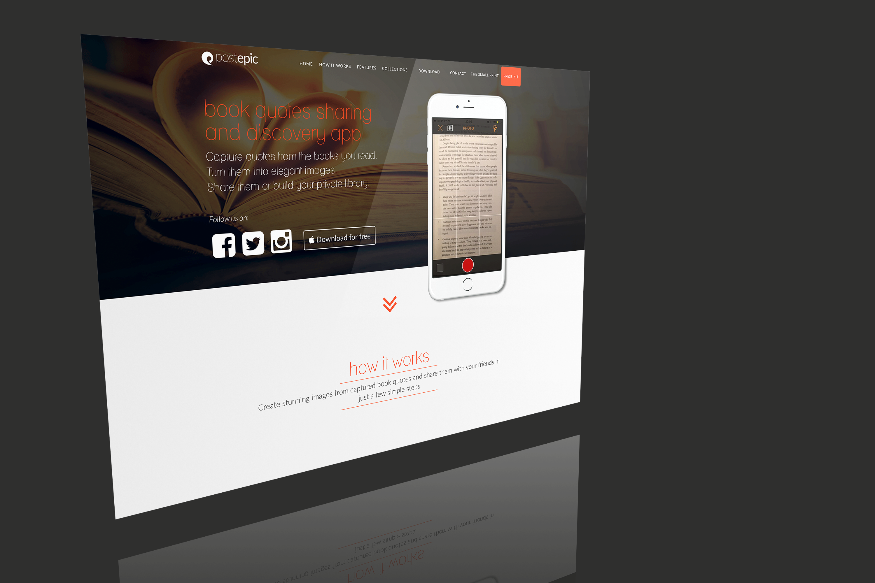 Postepic mobile app landing page design