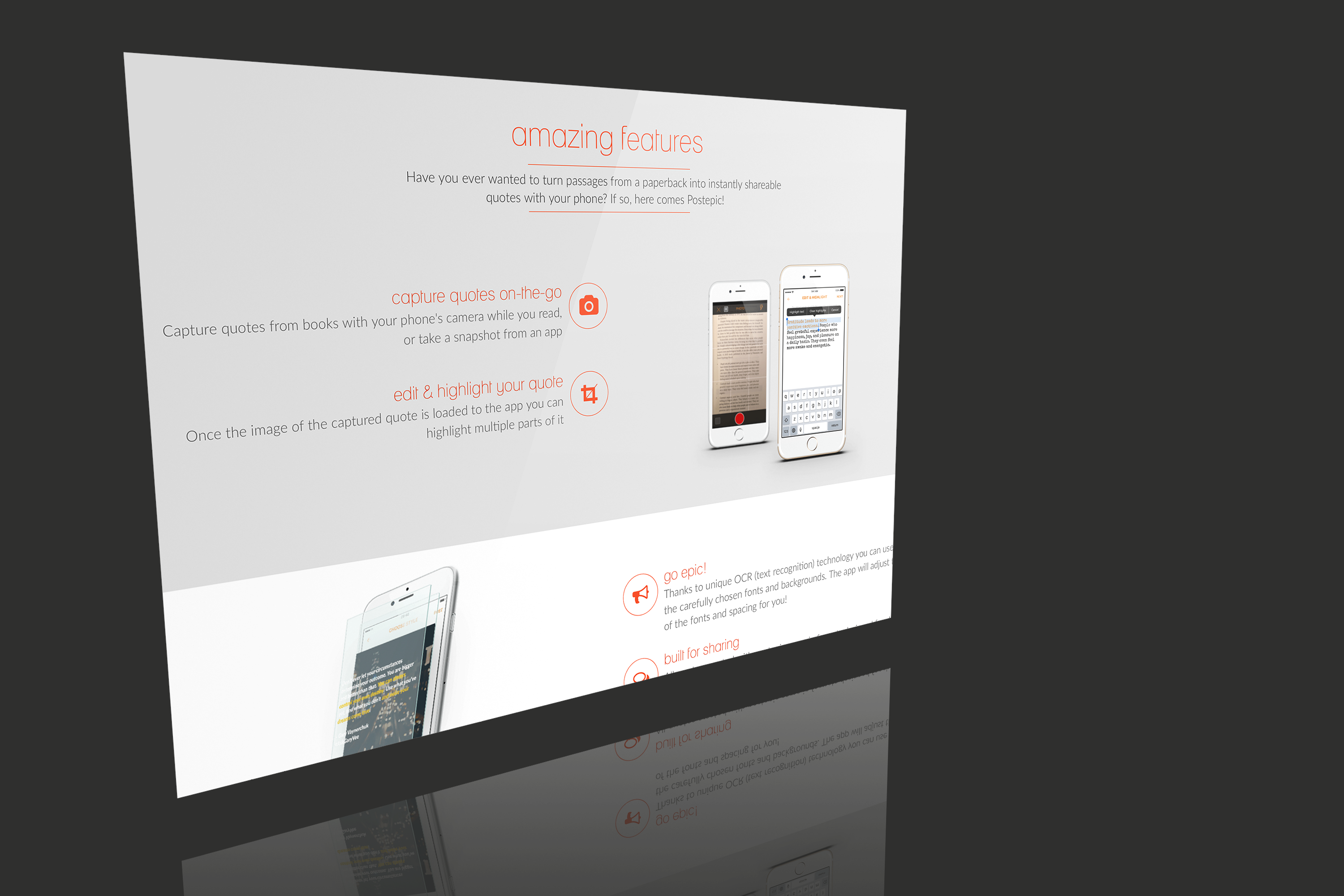 Postepic mobile app landing page design